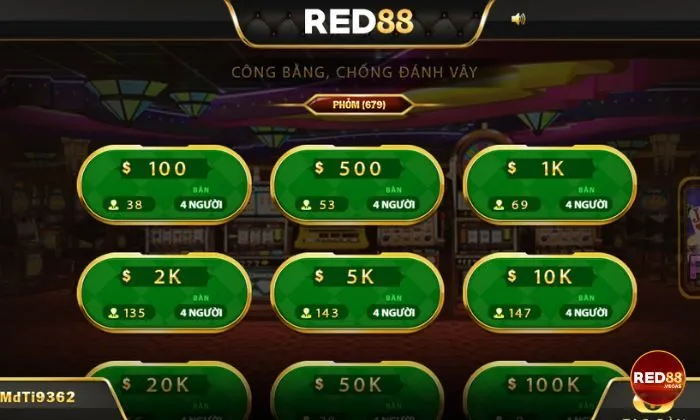 Giao diện phòng chơi Phỏm Red88