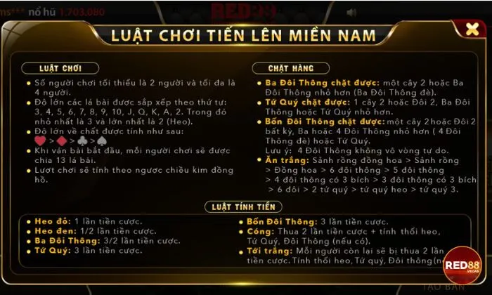 Tóm tắt luật chơi Tiến lên miền Nam tại Red88 vô cùng dễ hiểu